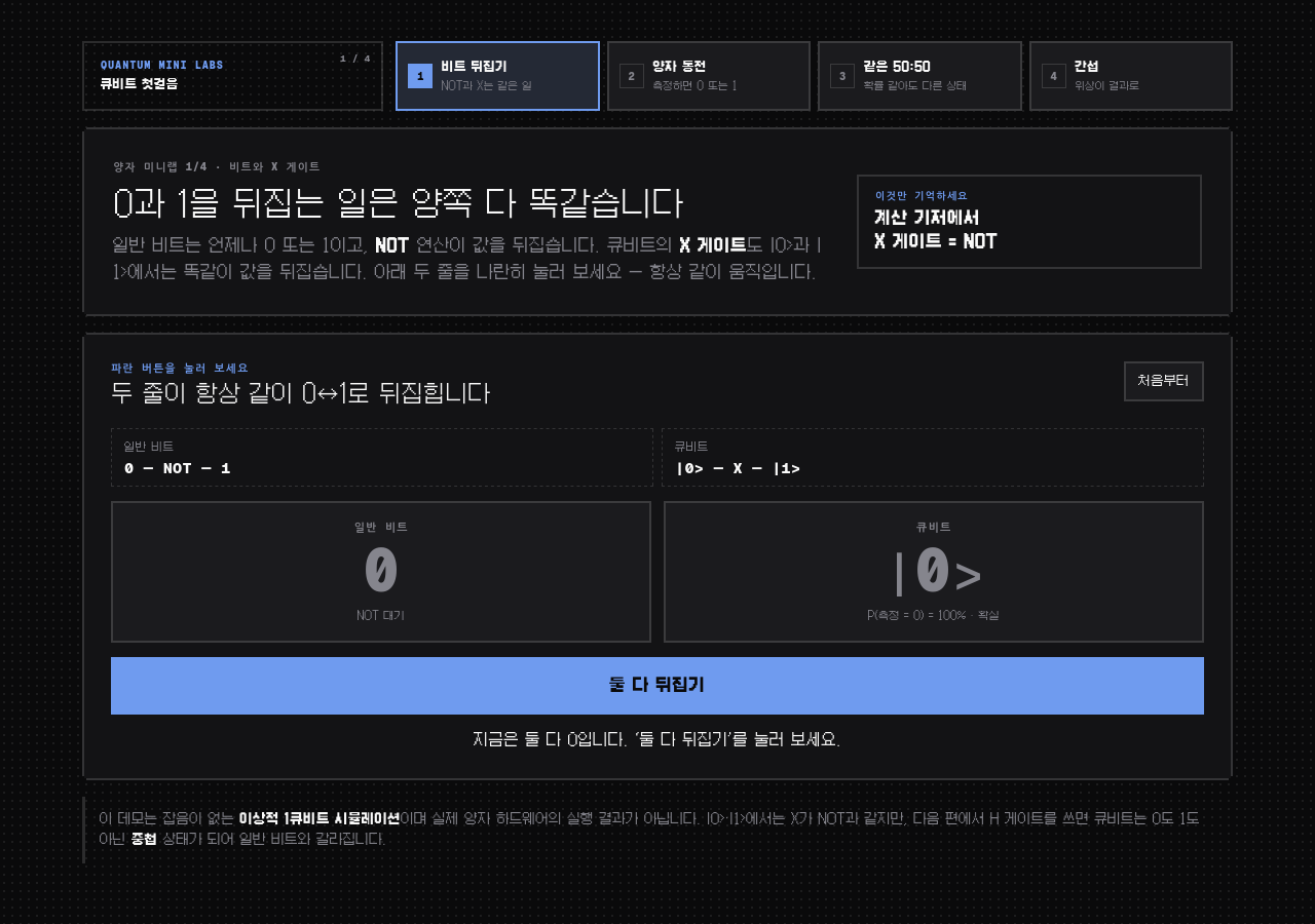큐비트의 첫인상은 그냥 비트입니다 데모 화면